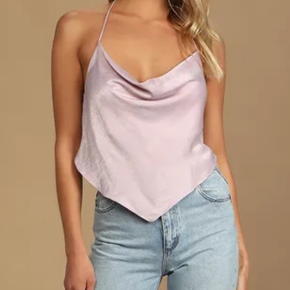 Lulus Tops - Lavender Satin Halter Handkerchief Top